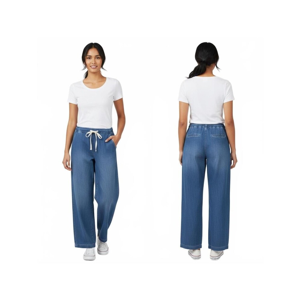 Universal Thread Denim Wide Leg Pants Drawstring Waist Casual Blue Jeans